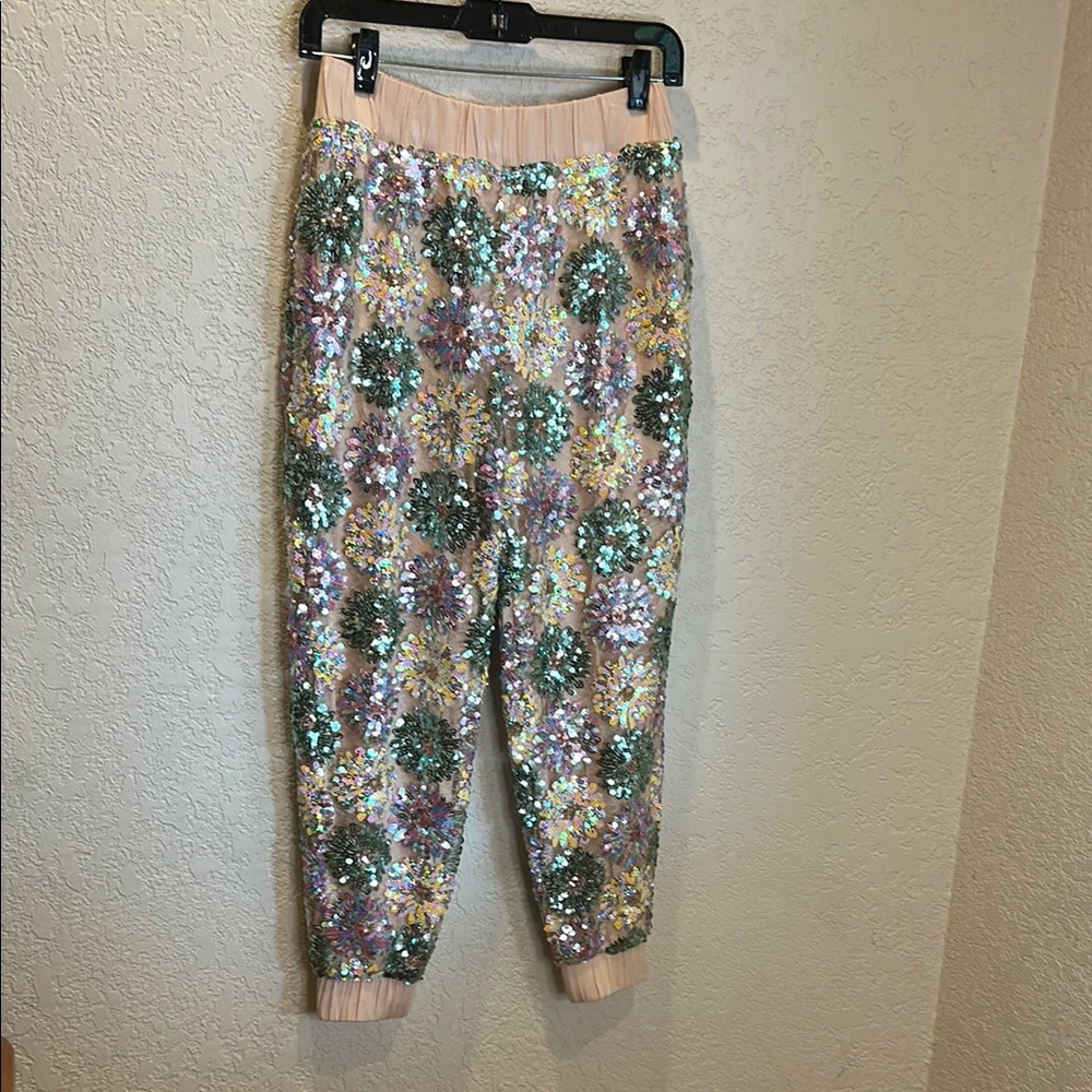 Eva Franco Sequin Joggers - Green & Cream